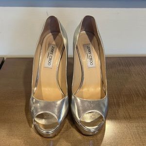 Jimmy Choo Silver peep toe heels